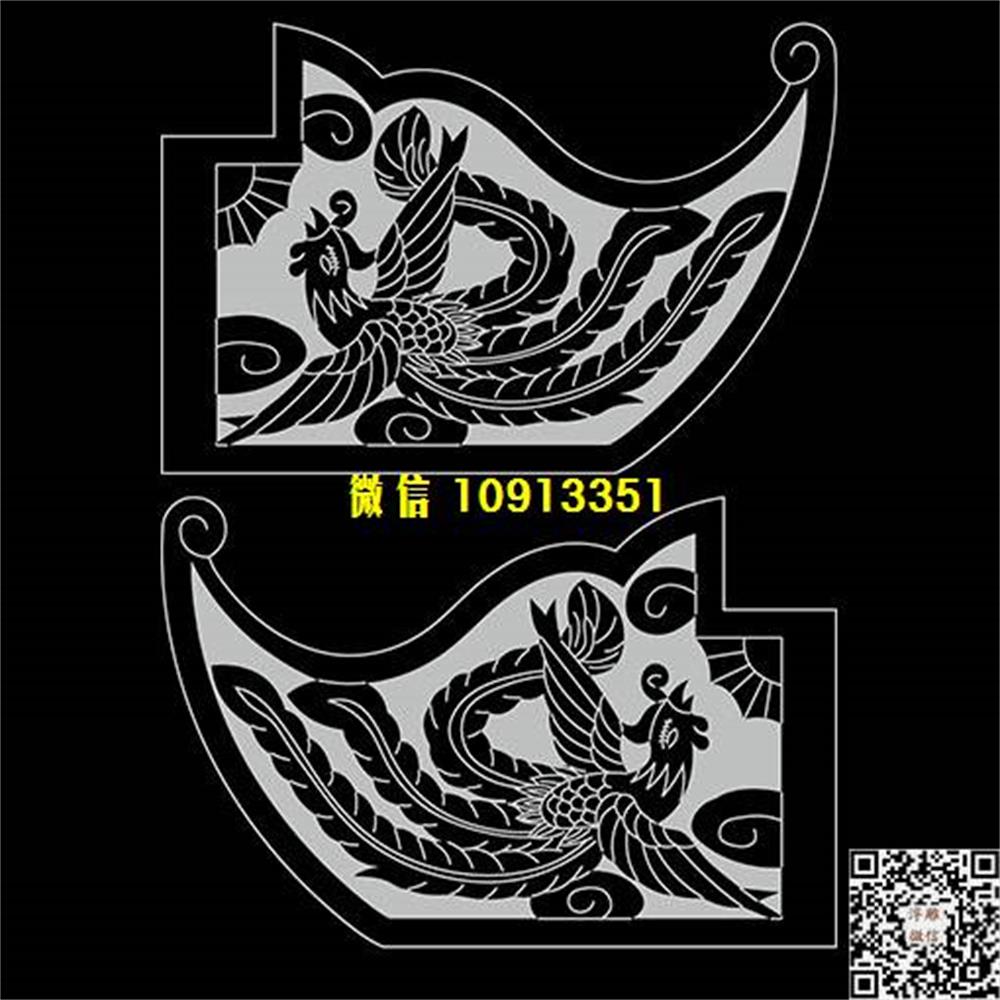 精雕图68凤凰耳朵抱鼓精雕图线雕图线条图单线铣底图_电脑雕刻plt文泰矢量图精雕图浮雕图